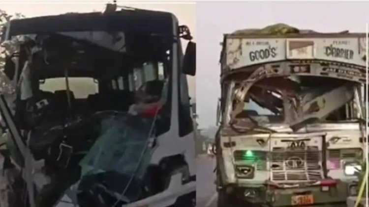 छत्तीसगढ़ राज्य ट्रक से टकराई स्कूली बच्चों से भरी बस, शिक्षक और चालक की मौत, 19 घायल