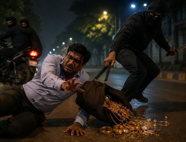 राज्य  तलवार की नोक पर करोड़ों की लूट, ज्वेलरी स्टोर मैनेजर पर हमला कर बदमाश फरार