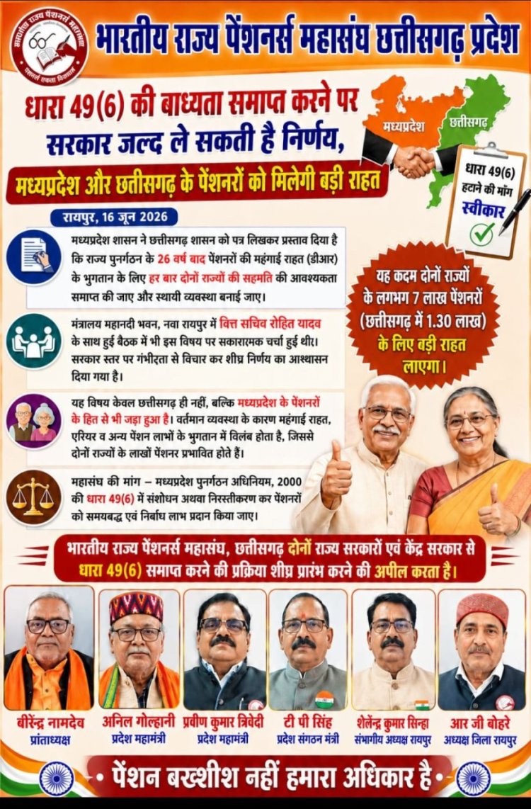 धारा 49(6) की बाध्यता समाप्त करने पर सरकार जल्द ले सकती है निर्णय, मध्यप्रदेश और छत्तीसगढ़ के पेंशनरों को मिलेगी बड़ी राहत
